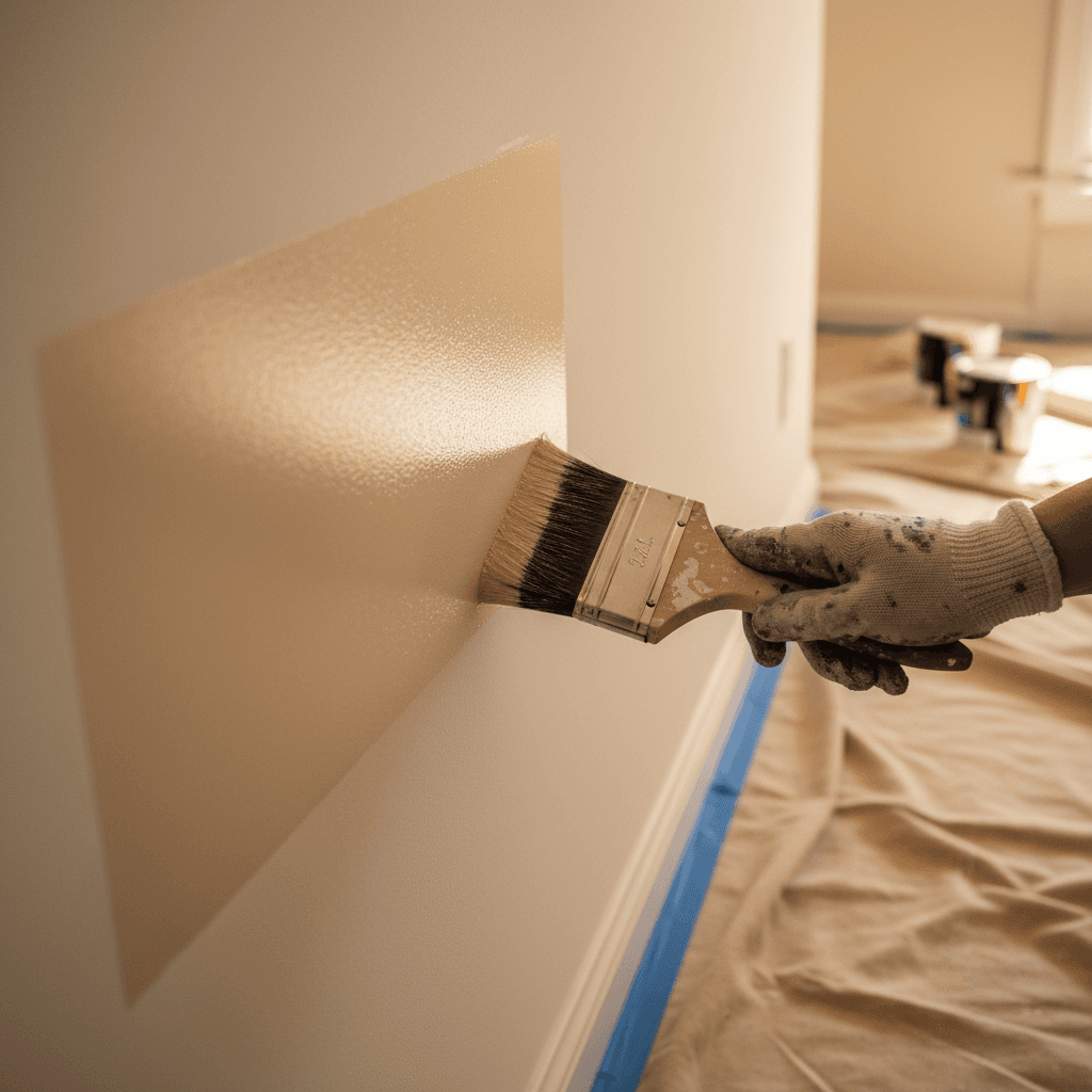 Professional painter applying interior paint with precision and care