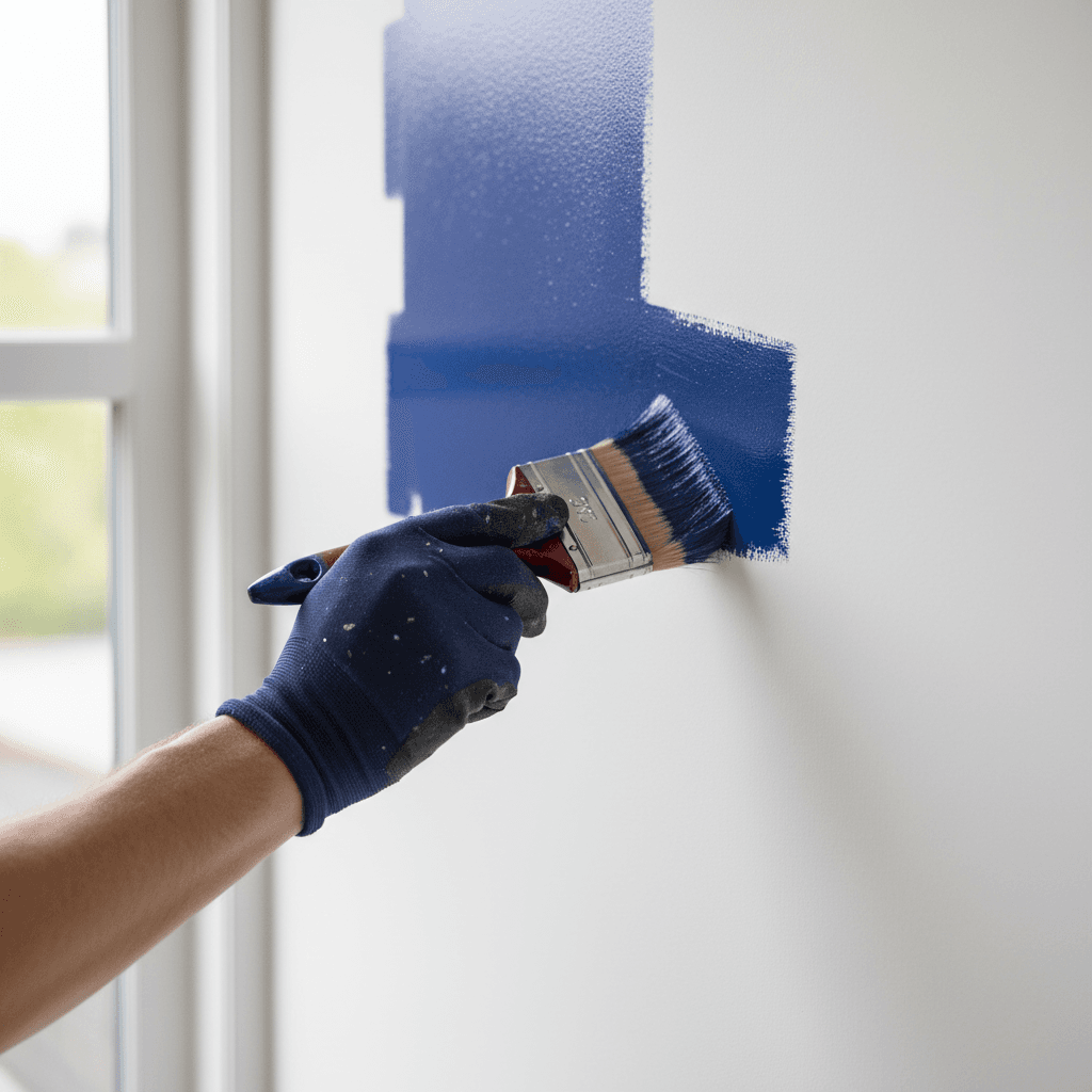 Professional painter applying interior wall finish with precision and care