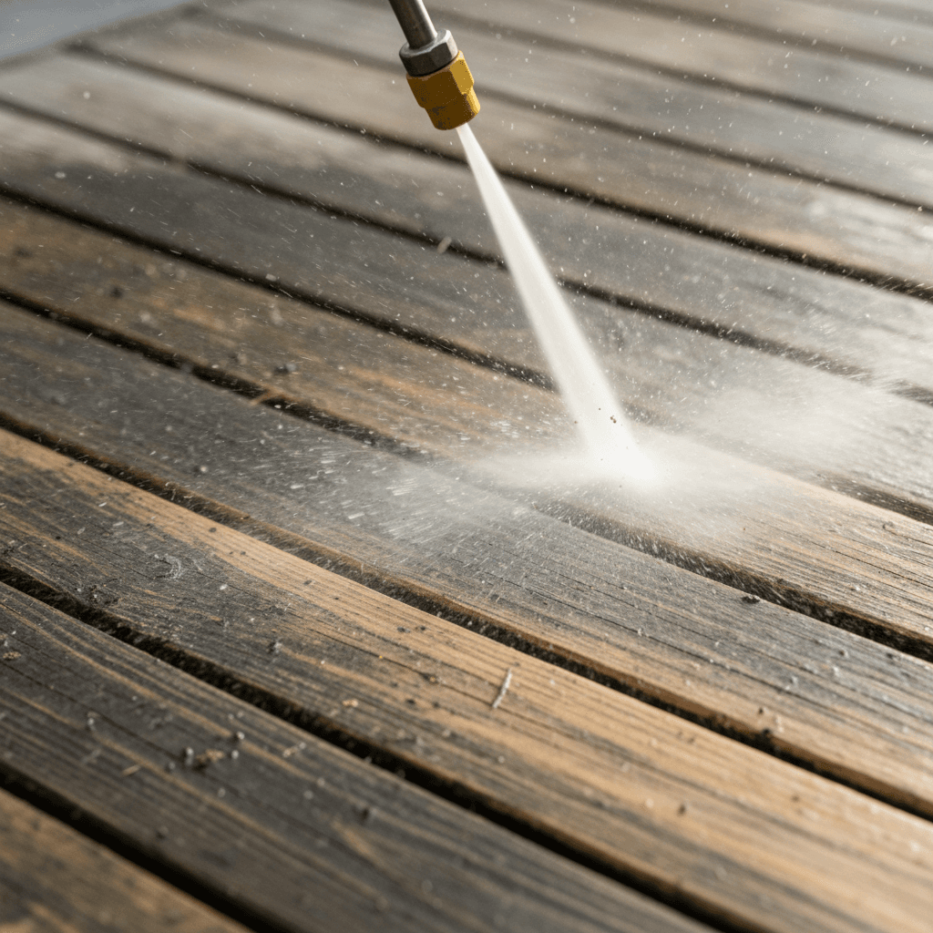 Deck surface preparation and power washing