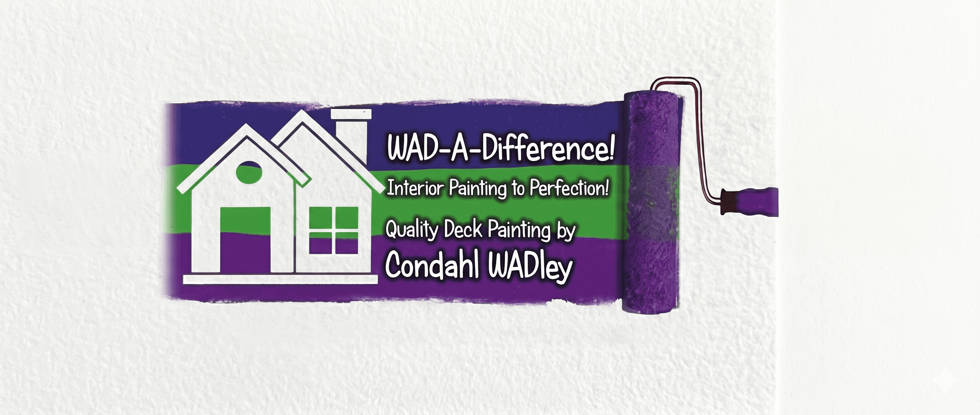 Paint roller applying purple and green stripes with house icon for Condahl WADley painting.
